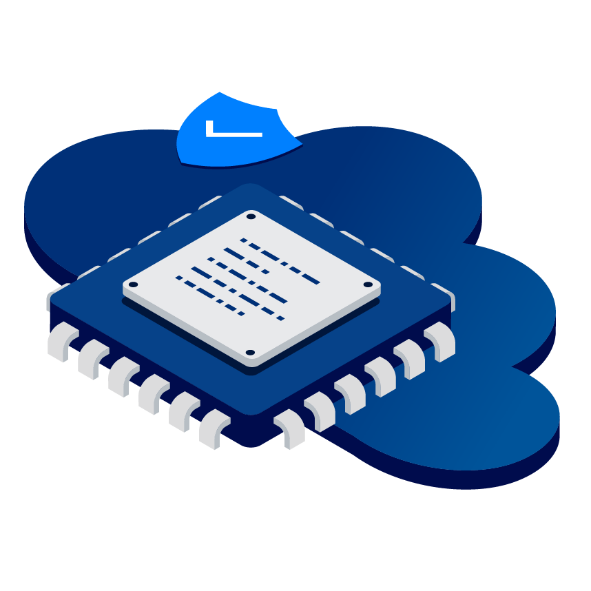 Une puce informatique intégrée à un nuage, ce qui représente l’intégration de bout en bout aux gammes de services technologiques déjà en place.