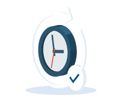 A clock with an arrow around showing  guaranteed performance